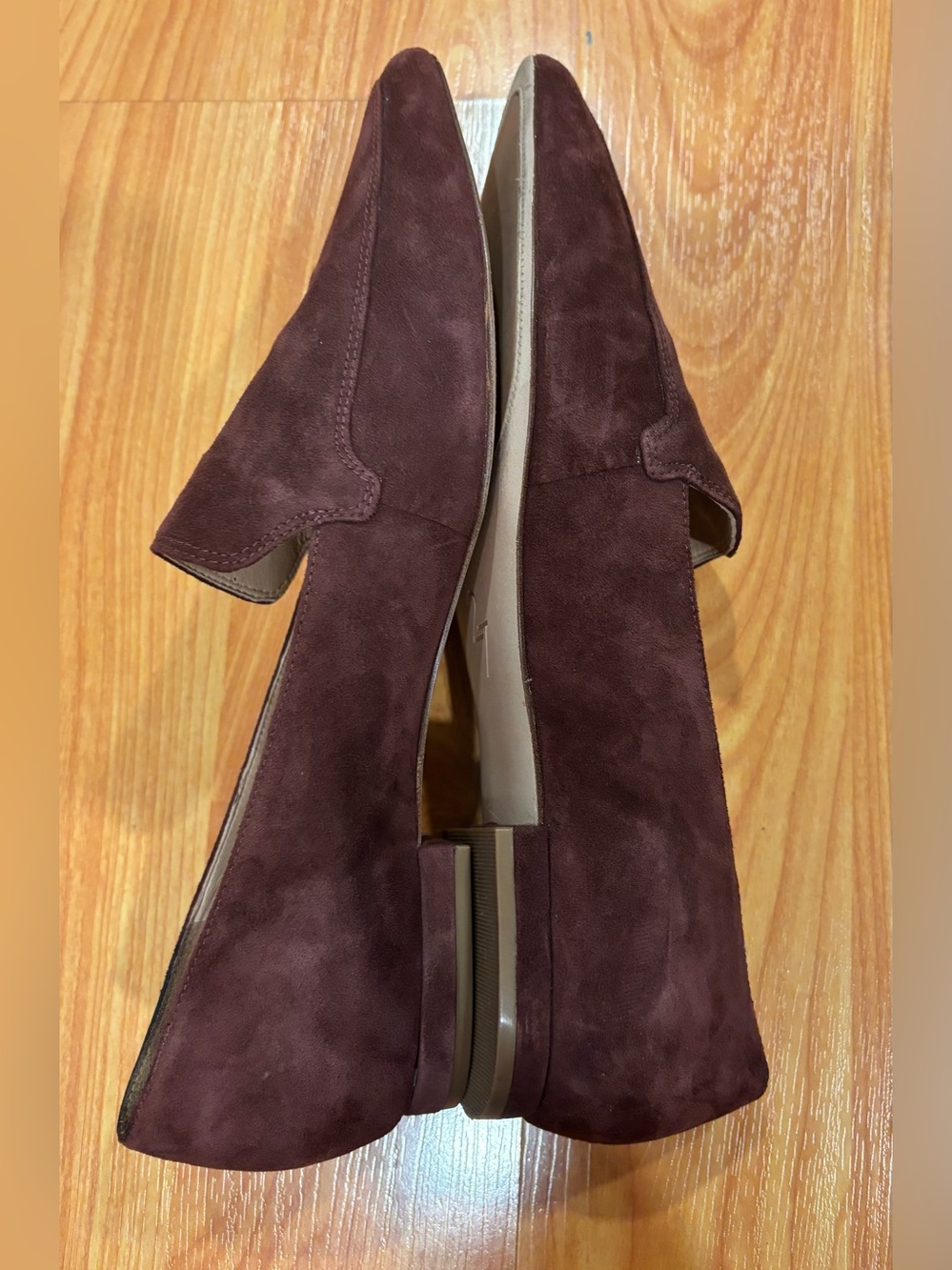 27 Edit Red Burgundy Suede Slip On Almond Point Toe Hannah Loafer Flats Size 9.5 - Picture 4 of 9